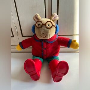 Vintage 1996 16” PBS Arthur Plush Stuffed Animal Dressed in Winter Clothes